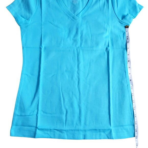 St. Johns Bay Womens Essential Tee V-Neck Short Sleeve 100% Cotton Aqua Blue S - Picture 6 of 6